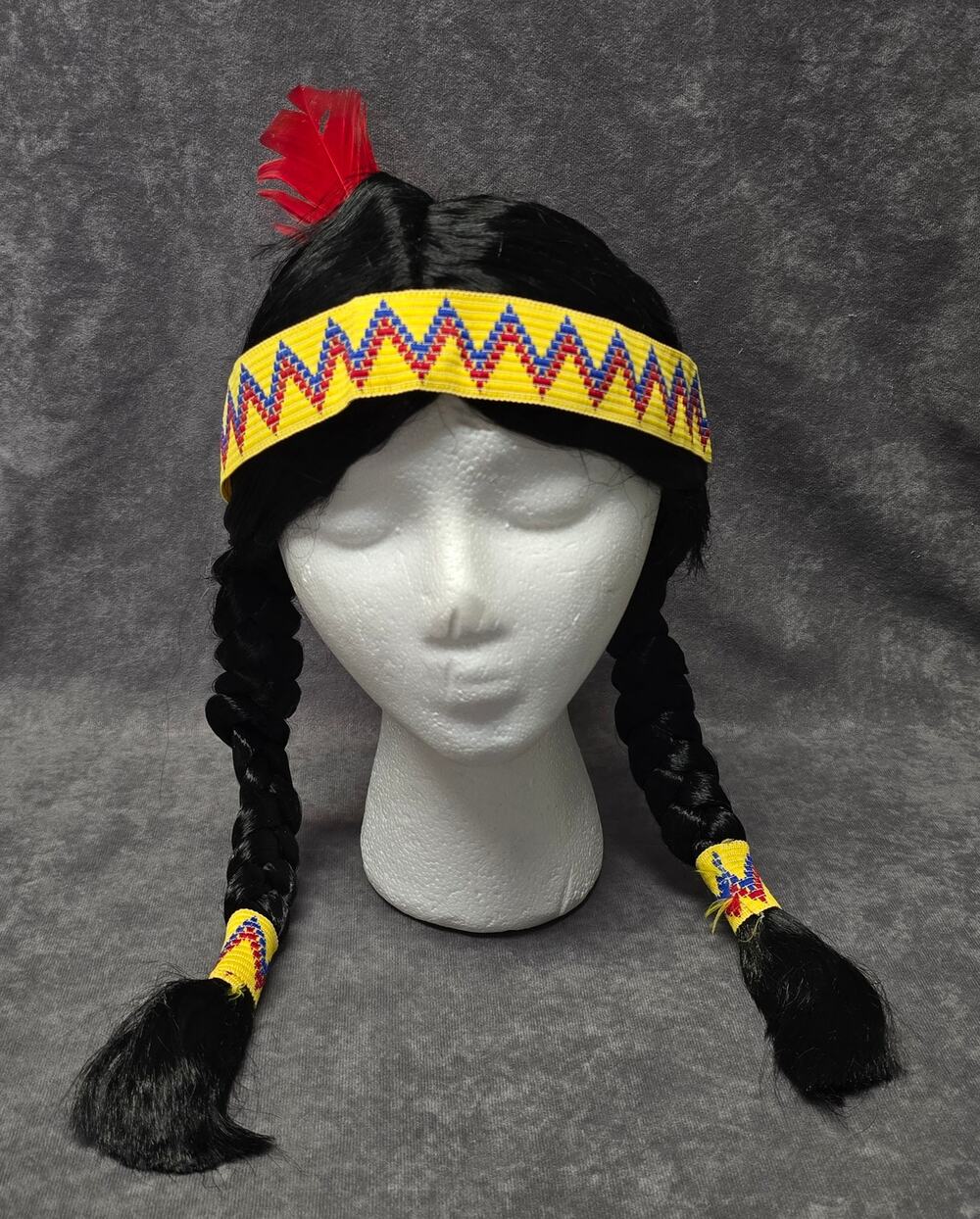 Native American Indian Maiden Braided Wig with Feather Headband Pocahontas